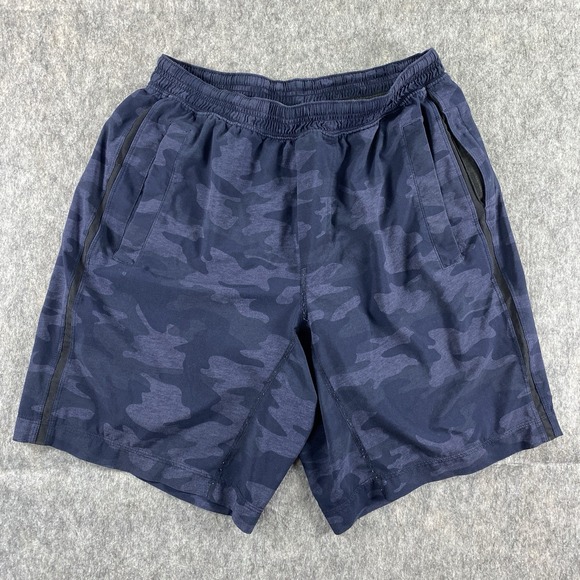Lululemon Pacebreaker Shorts Men Small 8" Blue Camo Line Drawstrinng Pockets Run - Picture 1 of 8